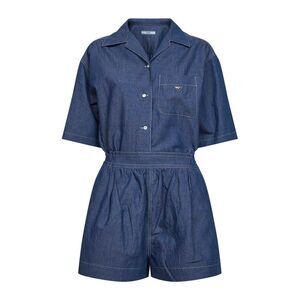 Prada Denim Women Blue Cotton And Linen Denim Detachable Playsuit